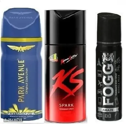 good morning 40ml -ks ,spark 45ml- fogg amaze 25ml-Deodorant Spray - For Men ( 110ml) pack of 3-thumb0