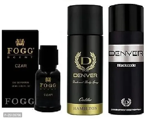 FOGG CZAR 15ML -DENVER CALIBER 50ML -BLACK CODE 50ML-Deodorant Spray - For Men  ( 115) [PACK OF 3