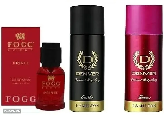 Foggg Prince 15ml Denver caliber 50ml- honour 50ml-Deodorant Spray - For Men  ( 115ml) pack of 3