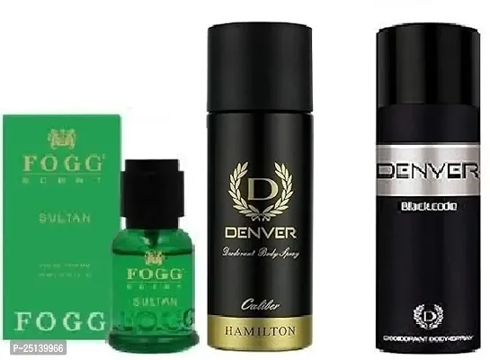 fogg sultan  15ml  denver caliber 50ml-black code 50ml-Deodorant Spray - For Men ( 115ml ) pack of 3