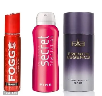 Fogg charm 25ml  secret pink 50ml french noir 50ml _Deodorant Spray - For Men  ( 125)  pack of 3