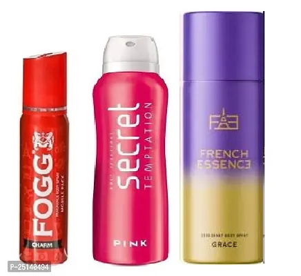 Fogg charm 25ml  secret pink 50ml frenc grace 50ml - Deodorant Spray - For Men  ( 125 ) pack of 3