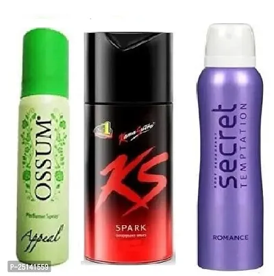 ossum appeal 25ml ks ,sprak 45ml -secret romance 50ml _Deodorant Spray - For Men ( 120ml?) pack of 3