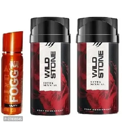 FOGG HAPPY 25ML  WILD STONE ULTRA SENSUAL 40ML 2 PICS -Deodorant Spray - For Men  WOMEN  ( PACK OF 3 )