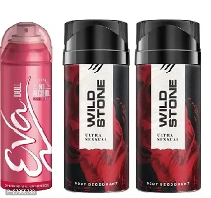 EVA DOLL 40ML  WILD STONE ULTRA SENSUAL 40ML 2PICS -Deodorant Spray - For Women ( PACK OF 3 )