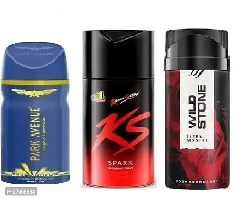 good morning 40ml ,ks,sprak 45ml -wild stone  ultra sensual 40ml-Deodorant Spray - For Unisex( pack of 3 )-thumb0