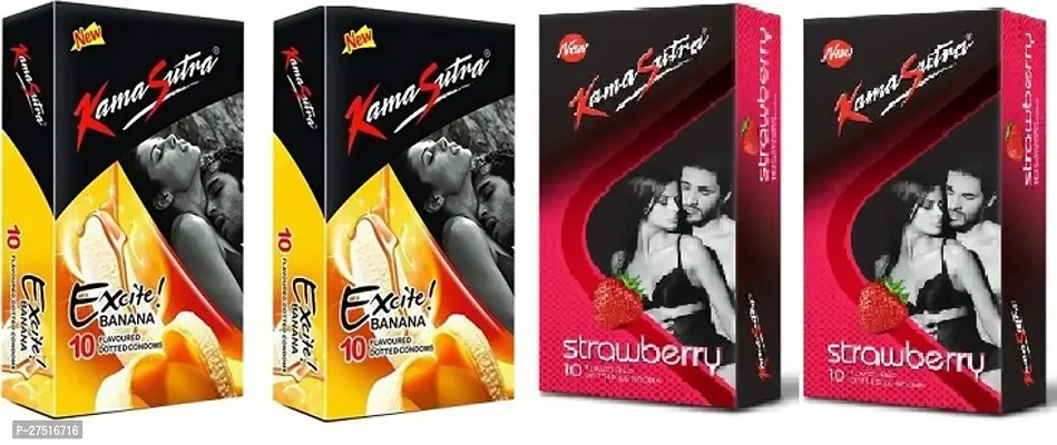 kamasutra banana  strawberry - Flavour Condom  ( pack of 4 -40 sheets  )-thumb0