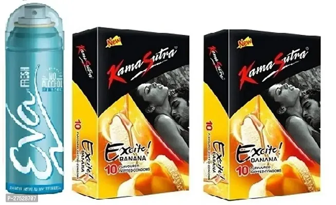 Eva Fresh 40ml  kamasutra banana 2 pics -20 sheets condoms ( pack of 3 )