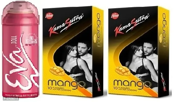 Eva Doll 40ml Kamasutra Mango 2 Pisc-20 Sheets -Perfume With Condoms ( Pack Of 3 )