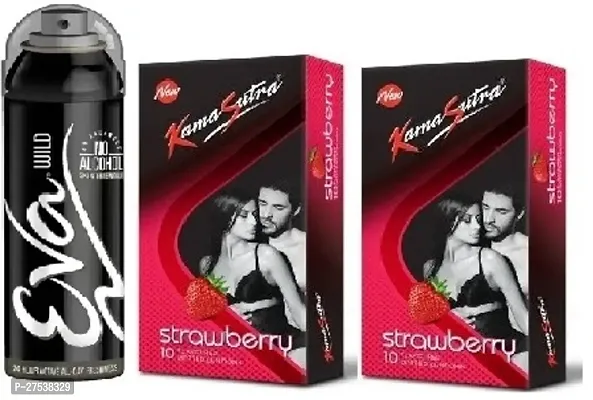 Eva Wild 40ml Kamasutra Strawberry 2 Pics -20 Sheets Perfume With Condoms ( Pack Of 3 )