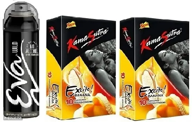 Eva Wild 40Ml Kamasutra Banana 2 Pics -20 Sheets Perfume With Condoms ( Pack Of 3 )