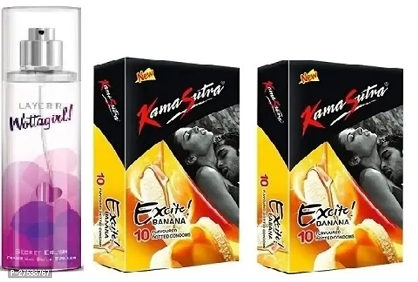 Secret Crush 60Ml Kamasutra Banana 2 Pics -20 Sheets -Perfume With Condoms ( Pack Of 3 )