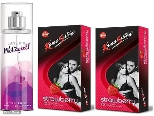 Secret Cursh 60Ml Kamasutra Strawberry 2 Pics -20 Sheets Deo With Condoms ( Pack Of 3 )