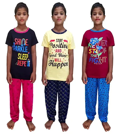 Kids Nightwear/ Kids Clothing Girls Night Suit/ Girls Sleeping Dress Yellow Color for Kids (Black, Yellow and Maroon ) 9-16 Years