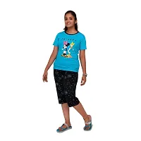 PYF Stylish T-Shirt and Capri Bottom Turqouise Blue, Black and Baby Pink Looks Fashionable and Trendy and Stylish and Joyful Purpose 14-15 Years-thumb1