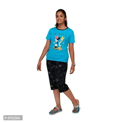 PYF Stylish T-Shirt and Capri Bottom Turqouise Blue, Black and Baby Pink Looks Fashionable and Trendy and Stylish and Joyful Purpose 14-15 Years-thumb2