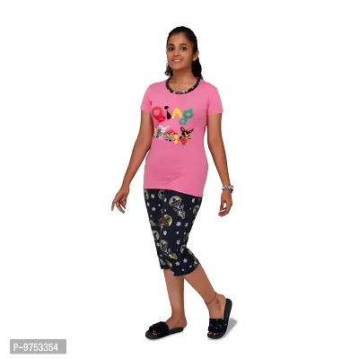 PYF Stylish T-Shirt and Capri Bottom Turqouise Blue, Black and Baby Pink Looks Fashionable and Trendy and Stylish and Joyful Purpose 14-15 Years-thumb4