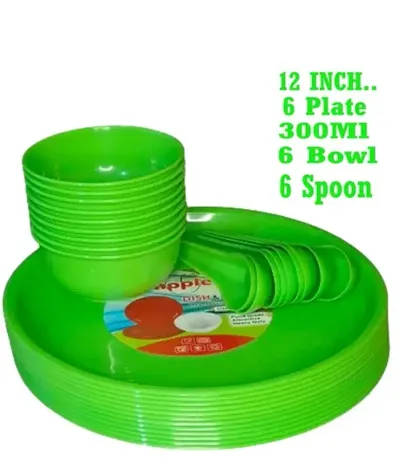 Stylish Plastic Solid Dinner Set Pack of 18pcs