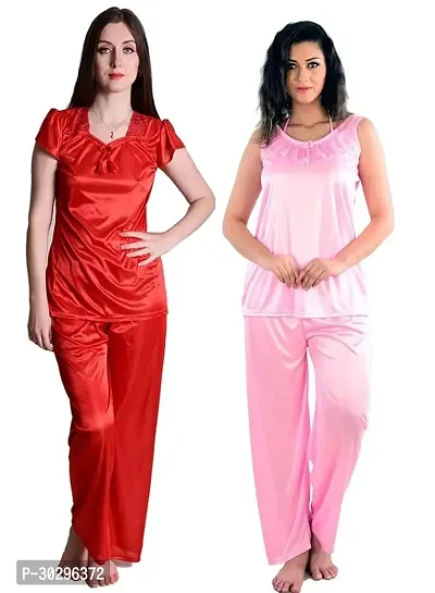 Beautiful Multicoloured Satin Solid Nighty For Women-thumb0