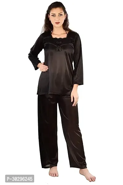 Beautiful Black Satin Solid Nighty For Women-thumb0