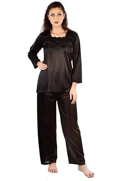 Trendy Satin Full Sleeve Top with Bottom Nightsuit