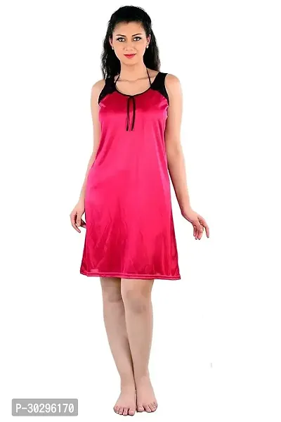 Beautiful Red Satin Solid Nightdress For Women