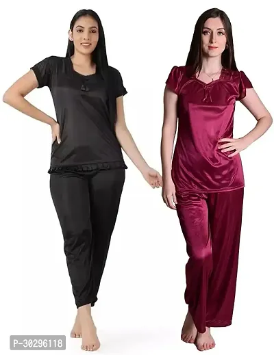 Beautiful Multicoloured Satin Solid Nightdress For Women