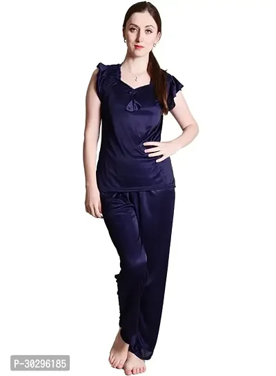 Beautiful Blue Satin Solid Nighty For Women-thumb0