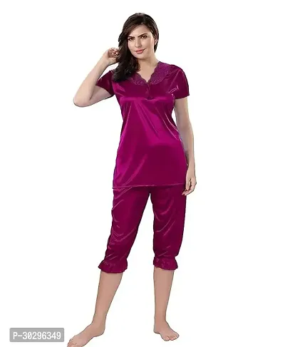 Beautiful Maroon Satin Solid Nighty For Women-thumb0