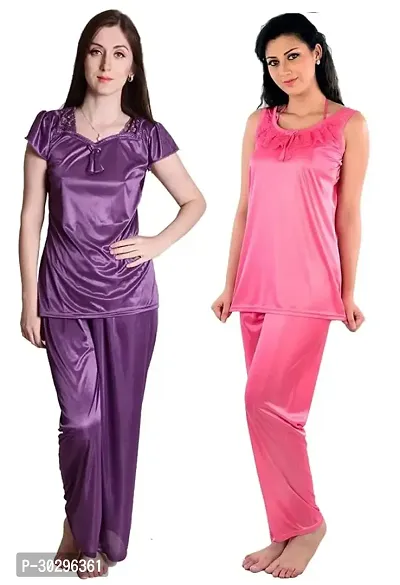 Beautiful Multicoloured Satin Solid Nighty For Women-thumb0