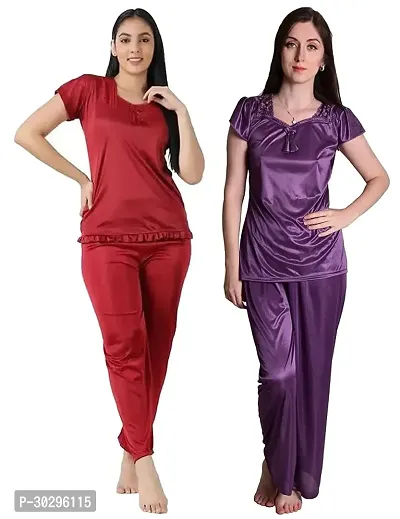 Beautiful Multicoloured Satin Solid Nightdress For Women