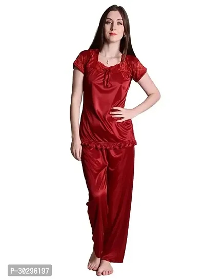 Beautiful Maroon Satin Solid Nighty For Women-thumb0