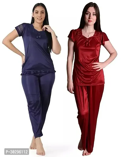 Beautiful Multicoloured Satin Solid Nightdress For Women-thumb0