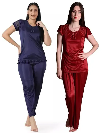 Beautiful Satin Solid Nightdress For Women