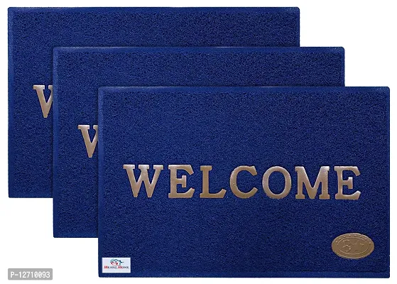 Heart Home Rubber Super Absorbent Outdoor Welcome MAT? Non-Slip Net Backing, Heavy Duty, Waterproof, Easy Clean for Entry, Dust Trapper, Eco-Friendly (Blue)-Pack of 3-HHEART15359 (HHEART015359)-thumb0