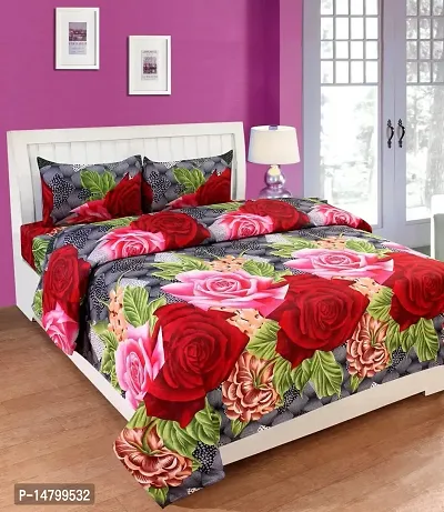 Neekshaa 3D Polycotton Double Bedsheet with Two Pillow Cover_Size-90 * 90 inch (Green Floral Design)