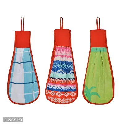 Neekshaa Double Sided Printed Soft Cotton Hanging Hand Towel, Napkin for Wash and Kitchen Basin (Multicolor) - Pack of 3