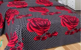 Neekshaa 3D Polycotton Double Bed bedsheet with Two Pillow Cover_Size-88 * 88 inch (Black and Red Flower Design)-thumb1