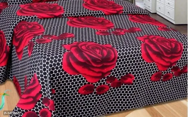 Neekshaa 3D Polycotton Double Bed bedsheet with Two Pillow Cover_Size-88 * 88 inch (Black and Red Flower Design)-thumb2