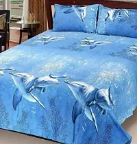 Neekshaa 3D Polycotton Double Bed bedsheet with Two Pillow Cover_Size-88 * 88 inch (Dolphin Design)-thumb1