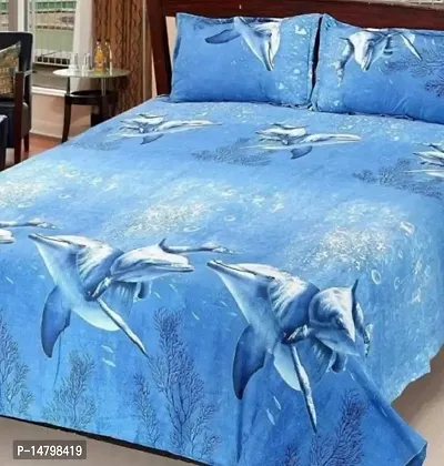 Neekshaa 3D Polycotton Double Bed bedsheet with Two Pillow Cover_Size-88 * 88 inch (Dolphin Design)-thumb2
