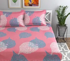 Neekshaa Elastic Fitted Glace Cotton Double Printed Bedsheet with Two Pillow Covers_Size-72x78+8 inches (Pink Leaf Design)-thumb1