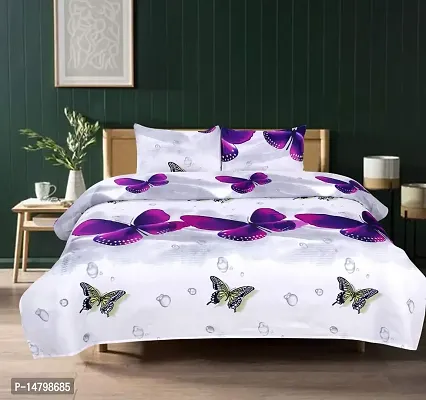 Neekshaa 3D Polycotton Double Bed bedsheet with Two Pillow Cover_Size-88 * 88 inch (Butterfly Design)-thumb0