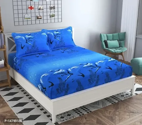 3D Polycotton Double Bed Bedsheet With Two Pillow Covers Size 90 X 90 Inch Dolphin Design