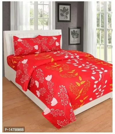 Neekshaa 3D Polycotton Double Bed bedsheet with Two Pillow Cover_Size-90 * 90 inch (Red Leaf Design)