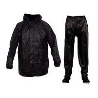 Unisex Stylish Raincoat With Hoods And Side Pocket 100 Per Waterproof Rain Suit For Men Women Black-thumb2