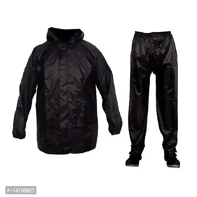 Unisex Stylish Raincoat With Hoods And Side Pocket 100 Per Waterproof Rain Suit For Men Women Black-thumb3
