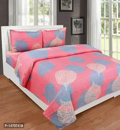 Neekshaa 220 TC Cotton Double Bed Printed Bedsheet with Two Pillow Covers_Size-90*90 inch (Pink Leaf Design)