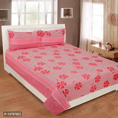 Neekshaa 3D Polycotton Double Bed bedsheet with Two Pillow Cover_Size-90 * 90 inch (Pink Fruity Design)