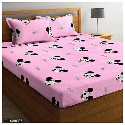 Neekshaa 230 TC Kids Printed Cotton Double Bed Bedsheet with Two Pillow Covers_Size-90*90 inch (Mickey Design)